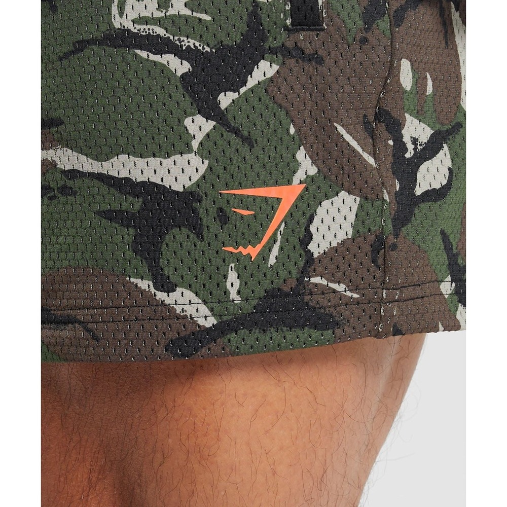 Gymshark Mens Lifting Club Printed Mesh 5" Shorts Camo Green Orange Size S - Picture 6 of 12